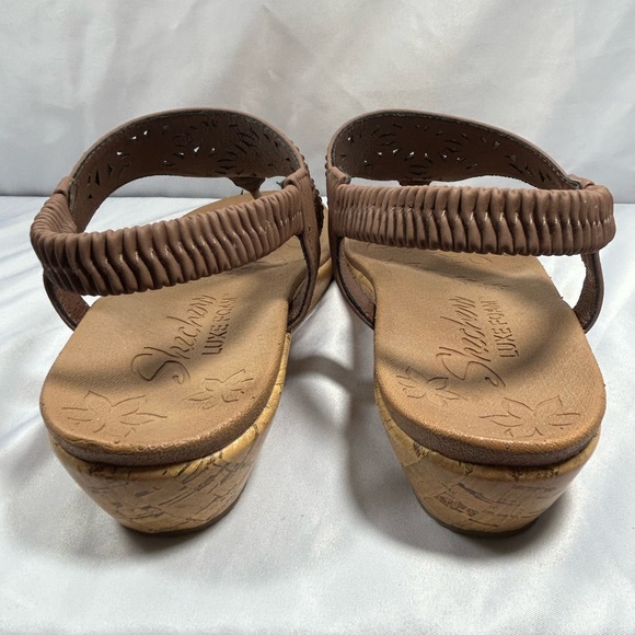 SKECHERS Womens Cork Wedge Thong Sandals Size 10 Brown Rhinestone Brie Dally - Picture 6 of 12